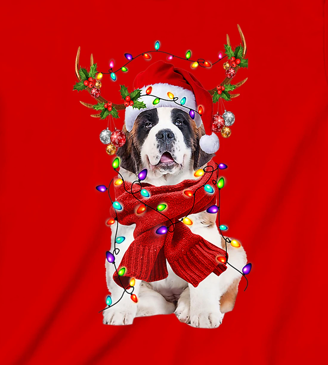 Funny St Bernard Dog Reindeer Christmas Light Dog Lover T-Shirt, Kid T-Shirt and Women T-Shirt