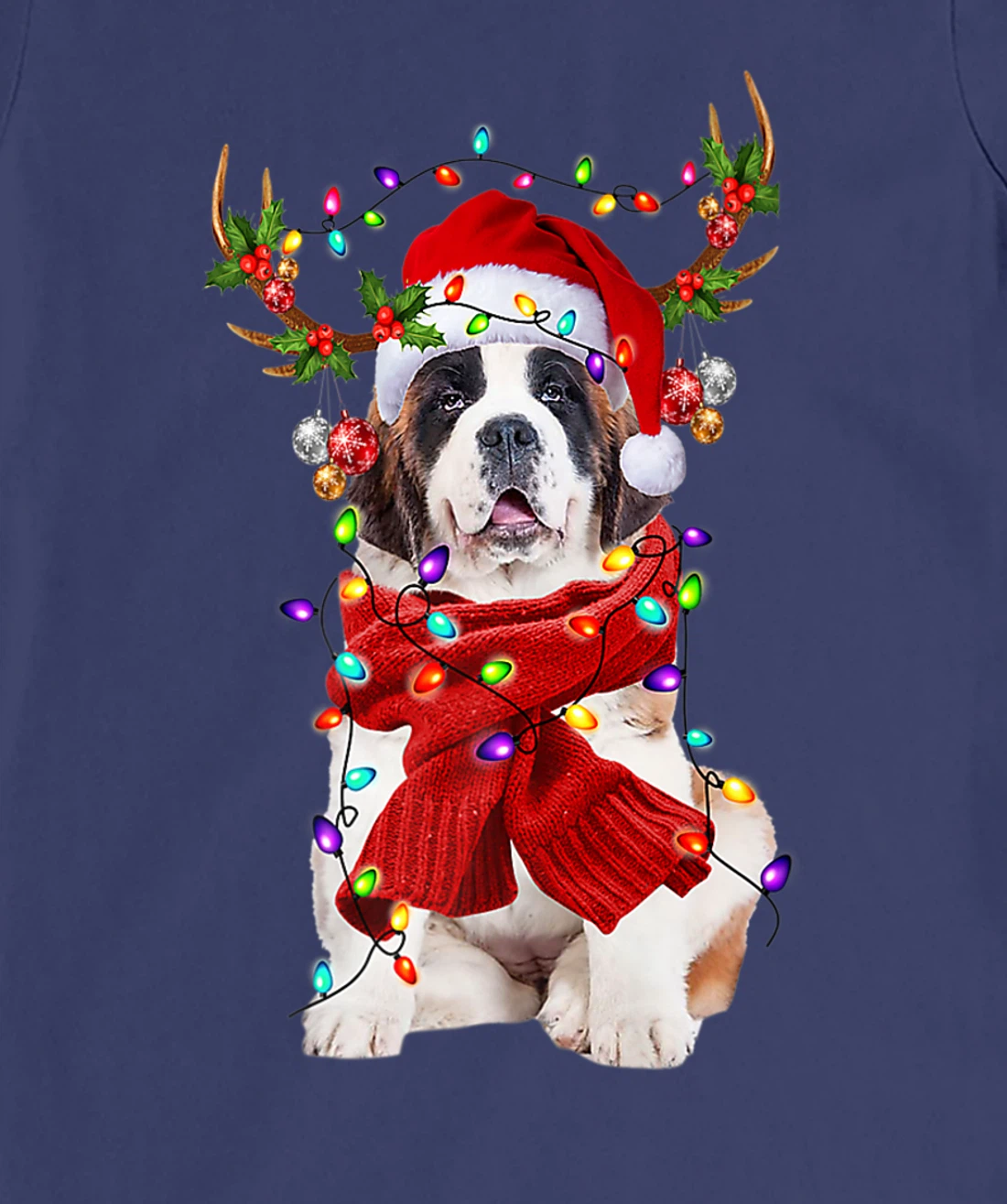 Funny St Bernard Dog Reindeer Christmas Light Dog Lover T-Shirt, Kid T-Shirt and Women T-Shirt