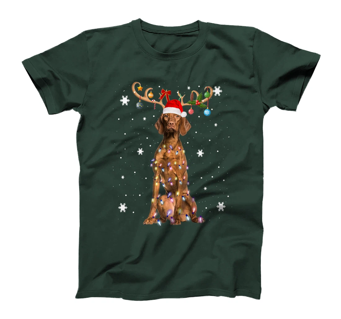 Funny Vizsla Dog Reindeer Christmas Light Dog Lover T-Shirt