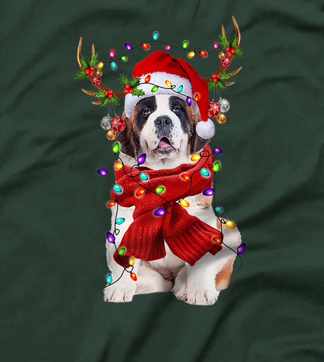 Funny St Bernard Dog Reindeer Christmas Light Dog Lover T-Shirt, Kid T-Shirt and Women T-Shirt