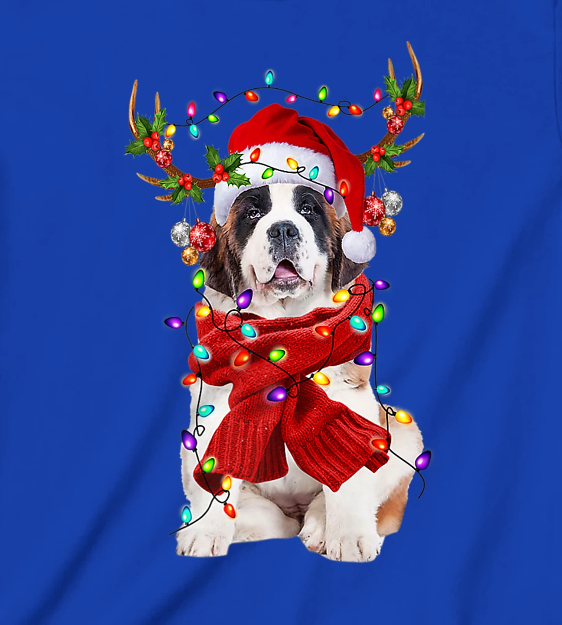 Funny St Bernard Dog Reindeer Christmas Light Dog Lover T-Shirt, Kid T-Shirt and Women T-Shirt