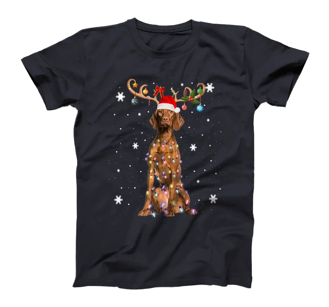 Funny Vizsla Dog Reindeer Christmas Light Dog Lover T-Shirt