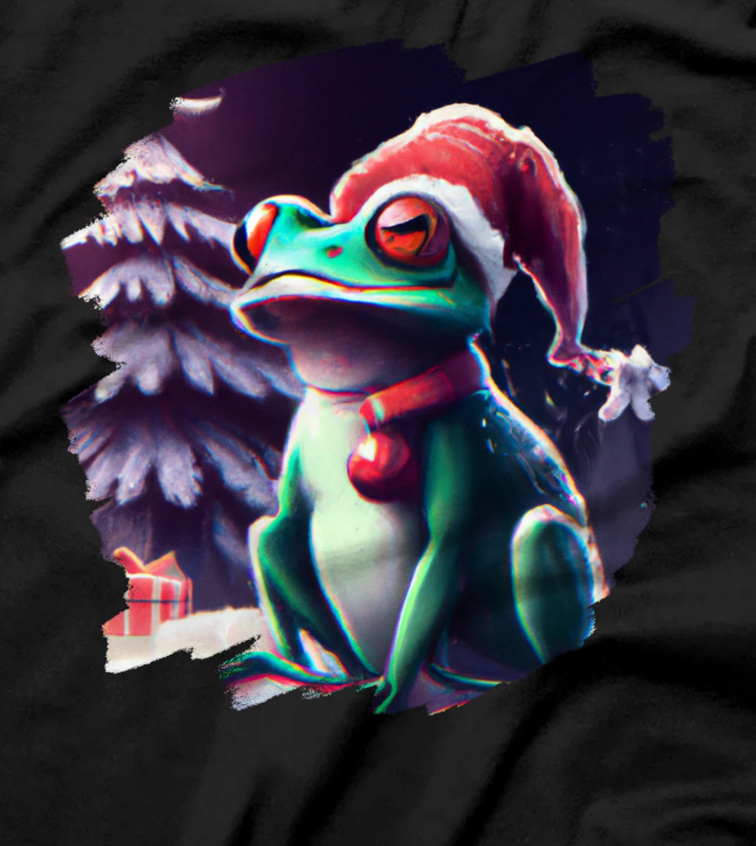 Frog Wearing Santa Claus Hat Christmas Tree Christmas Frogs T-Shirt