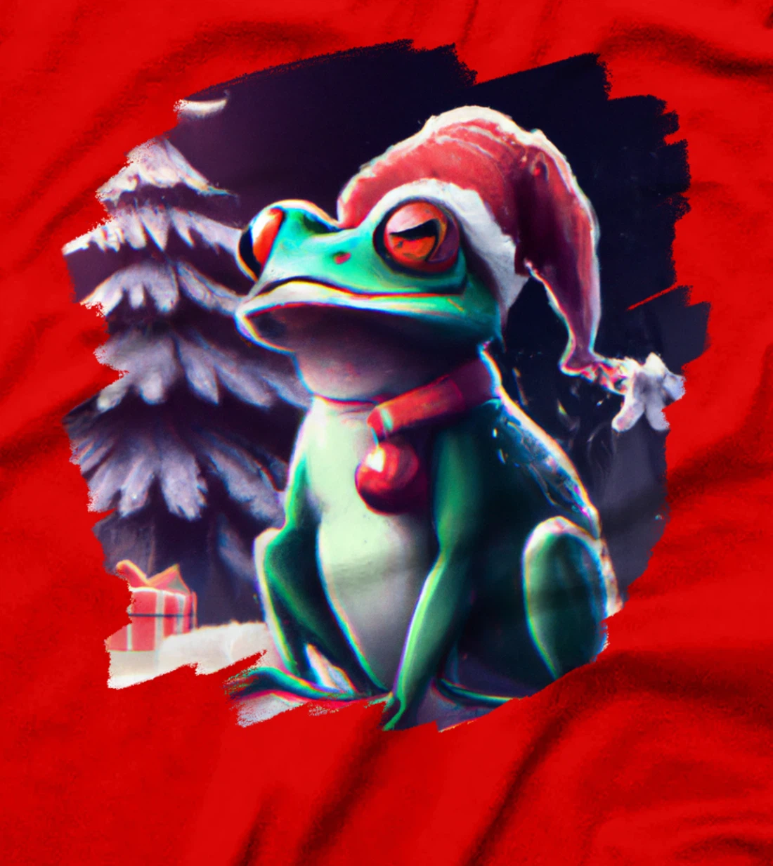 Frog Wearing Santa Claus Hat Christmas Tree Christmas Frogs T-Shirt