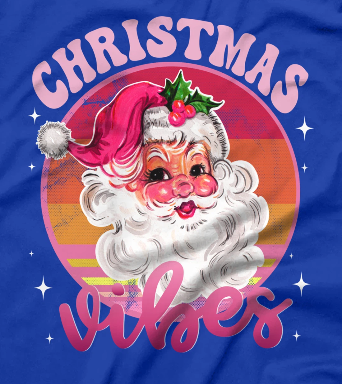 Funny Vintage Pink Santa Claus Pink Christmas Vibes T-Shirt