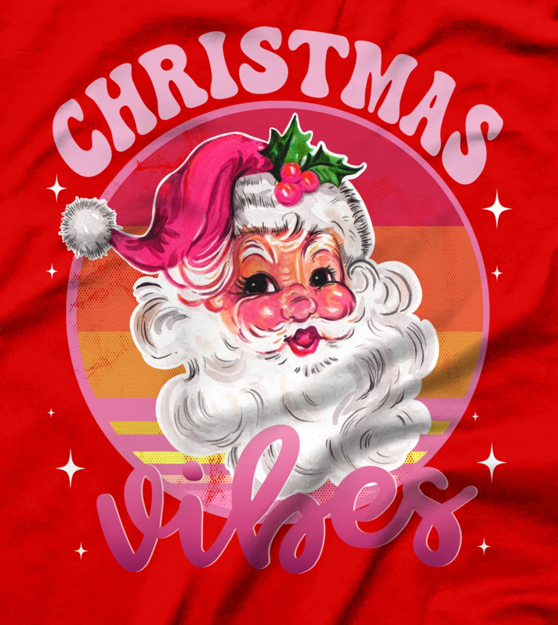 Funny Vintage Pink Santa Claus Pink Christmas Vibes T-Shirt