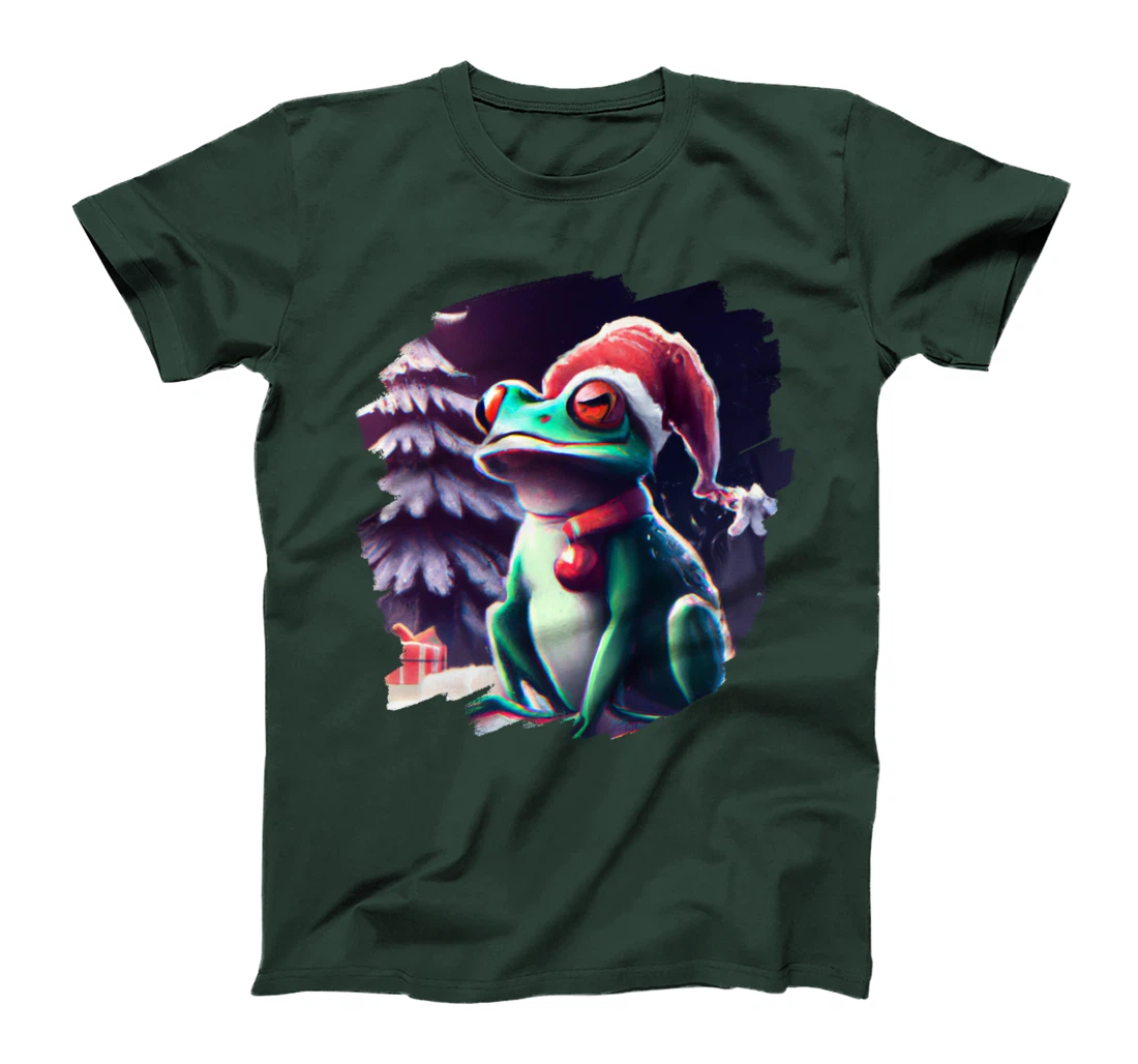 Frog Wearing Santa Claus Hat Christmas Tree Christmas Frogs T-Shirt