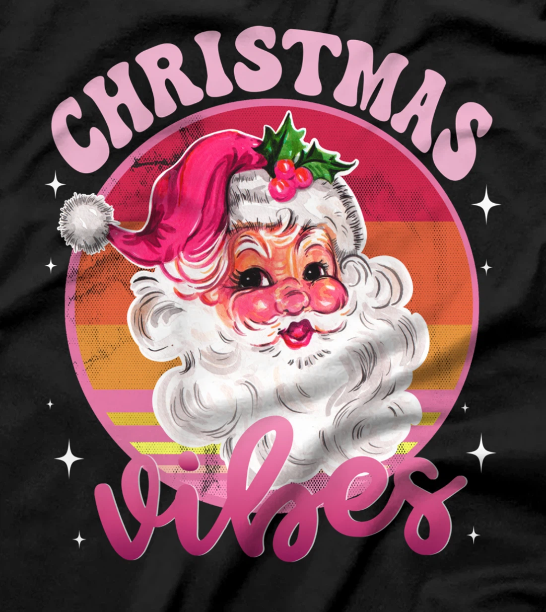 Funny Vintage Pink Santa Claus Pink Christmas Vibes T-Shirt