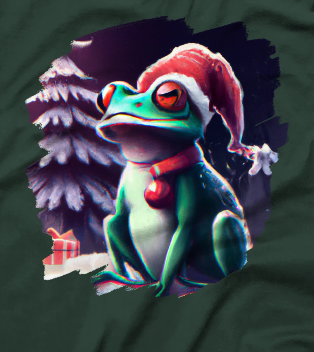 Frog Wearing Santa Claus Hat Christmas Tree Christmas Frogs T-Shirt