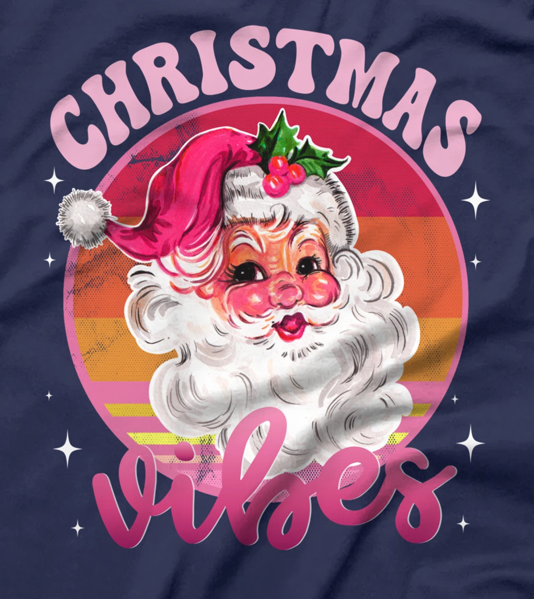 Funny Vintage Pink Santa Claus Pink Christmas Vibes T-Shirt