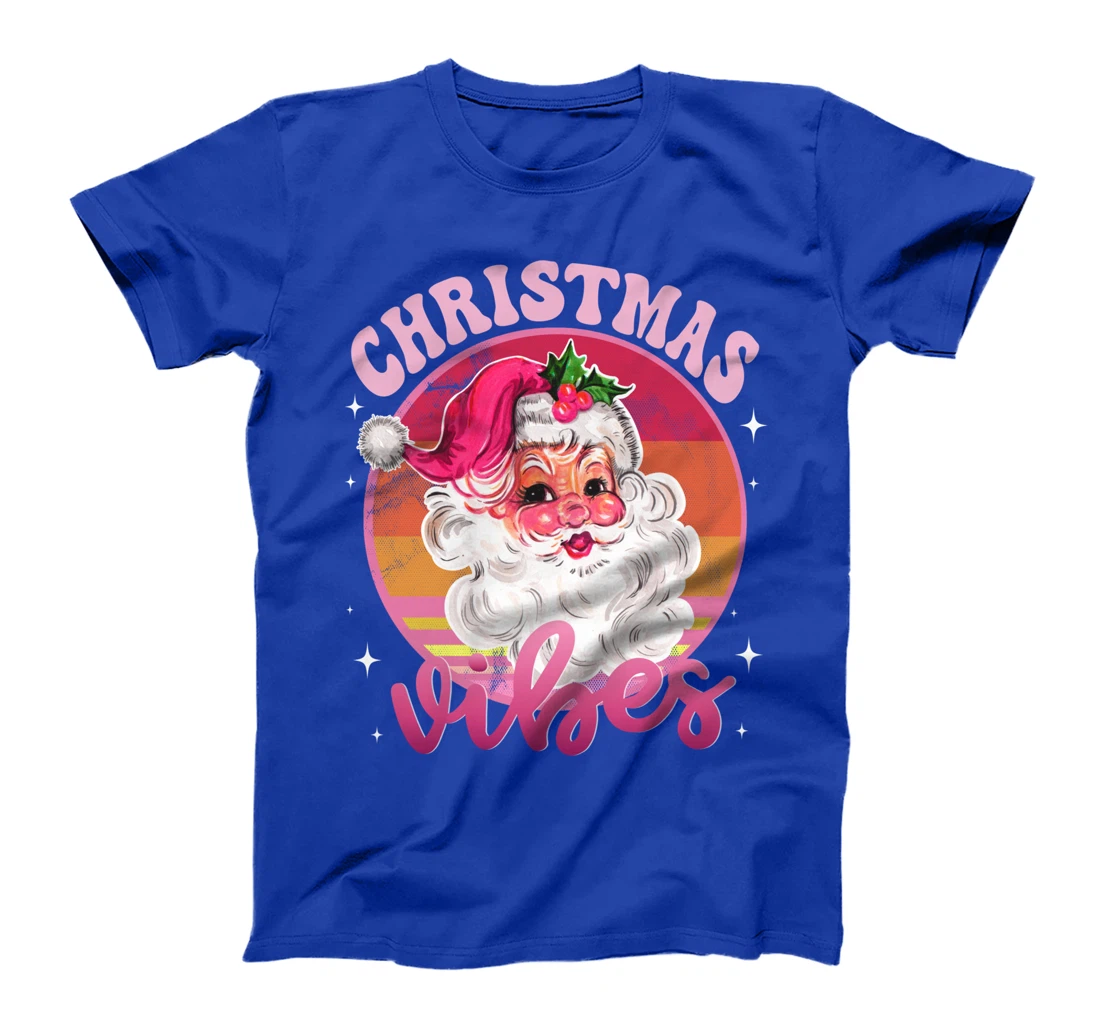 Funny Vintage Pink Santa Claus Pink Christmas Vibes T-Shirt