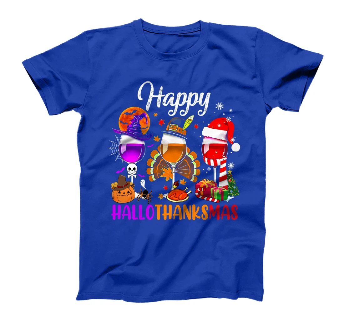 Happy Hallothanksmas Wine Glasses Witch Santa Hat Pumpkin T-Shirt