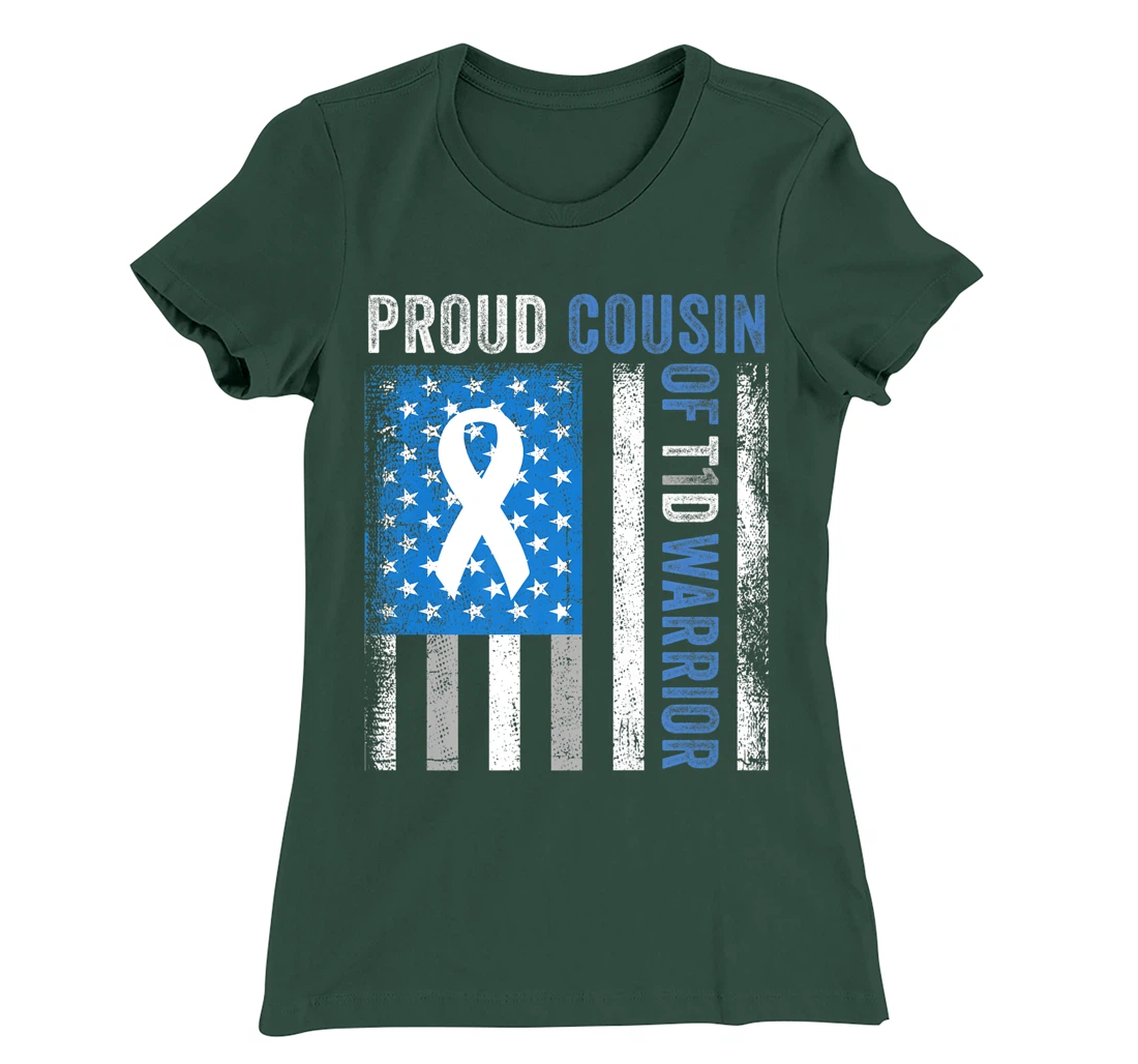 Proud Cousin Of T1D Warrior US Flag Diabetes Awareness T-Shirt, Women T-Shirt
