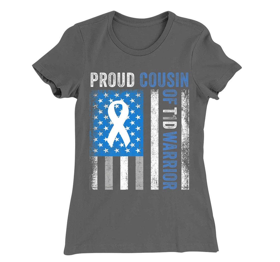 Proud Cousin Of T1D Warrior US Flag Diabetes Awareness T-Shirt, Women T-Shirt