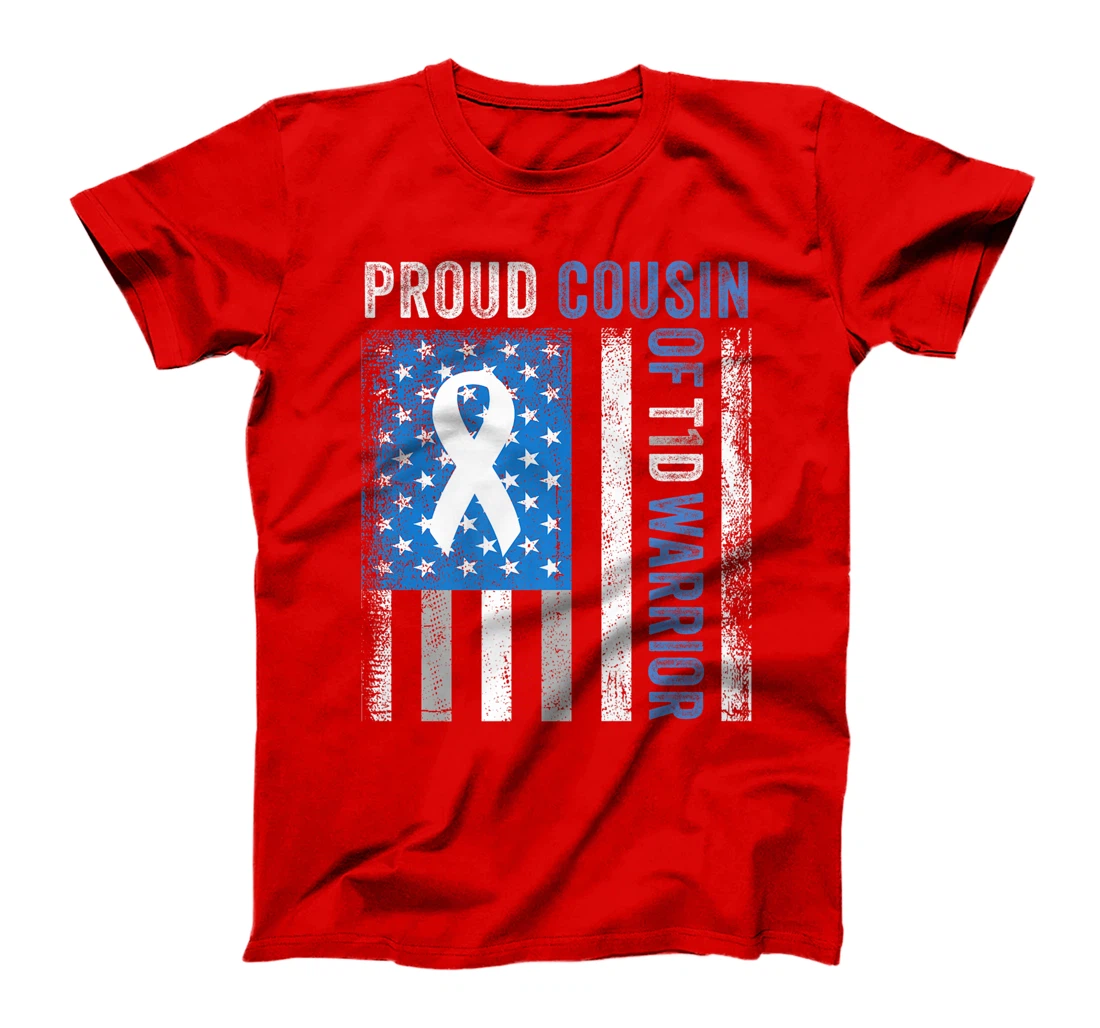 Proud Cousin Of T1D Warrior US Flag Diabetes Awareness T-Shirt, Women T-Shirt