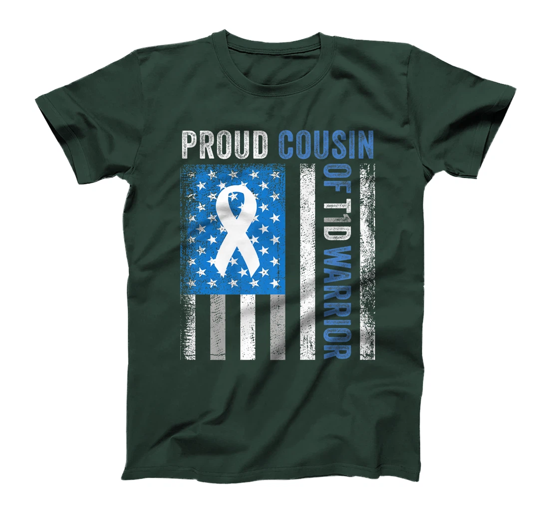 Proud Cousin Of T1D Warrior US Flag Diabetes Awareness T-Shirt, Women T-Shirt