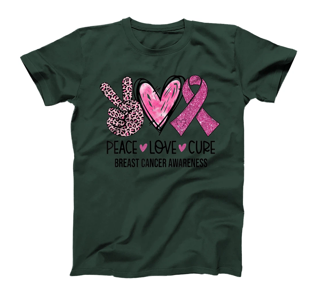 Peace Love Cure Pink Ribbon Breast Cancer Awareness Women T-Shirt