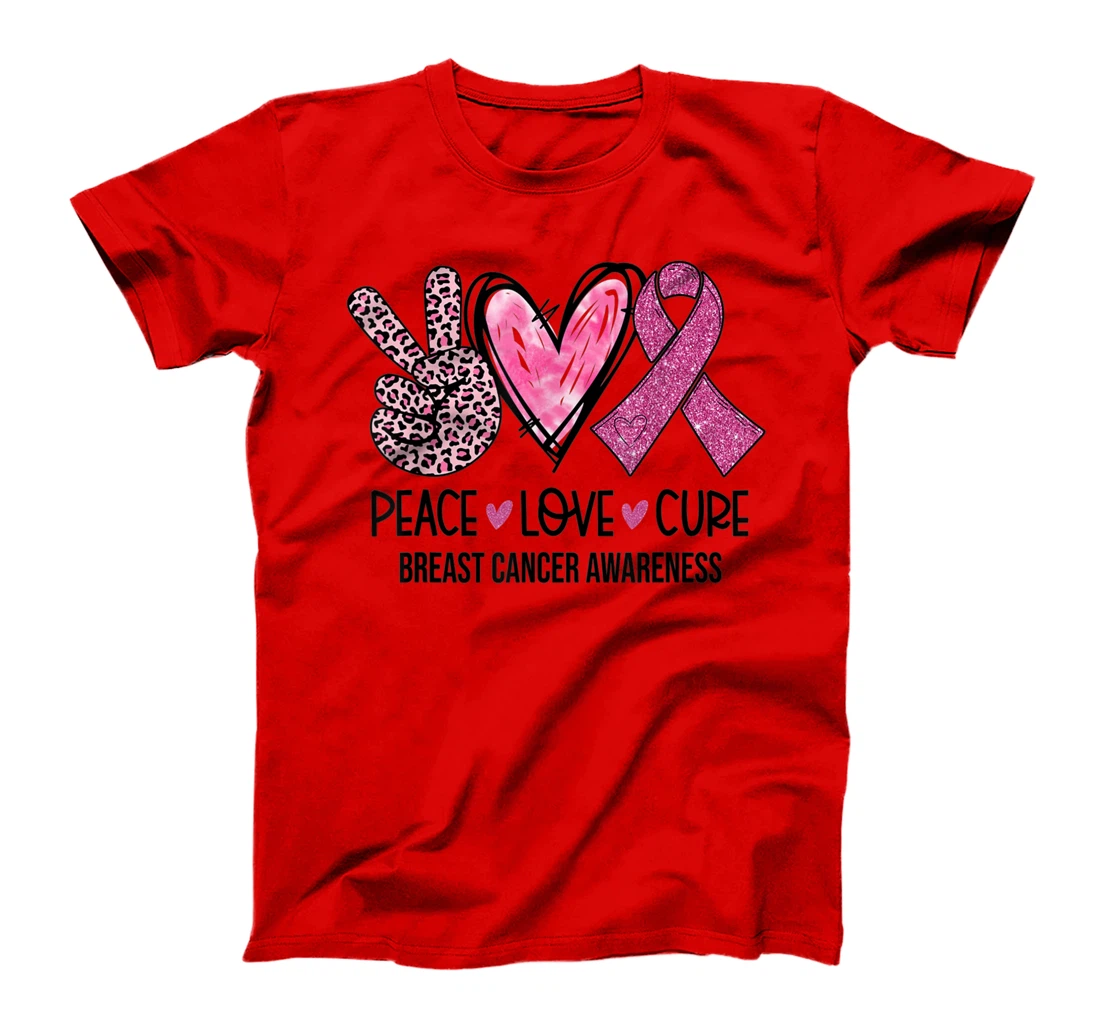 Peace Love Cure Pink Ribbon Breast Cancer Awareness Women T-Shirt