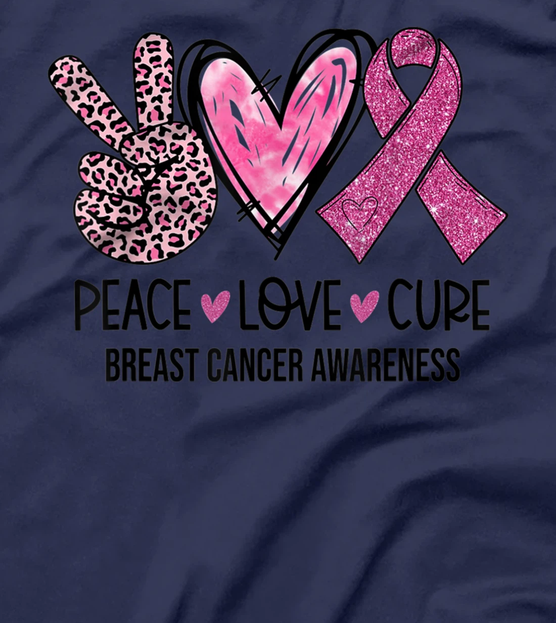 Peace Love Cure Pink Ribbon Breast Cancer Awareness Women T-Shirt