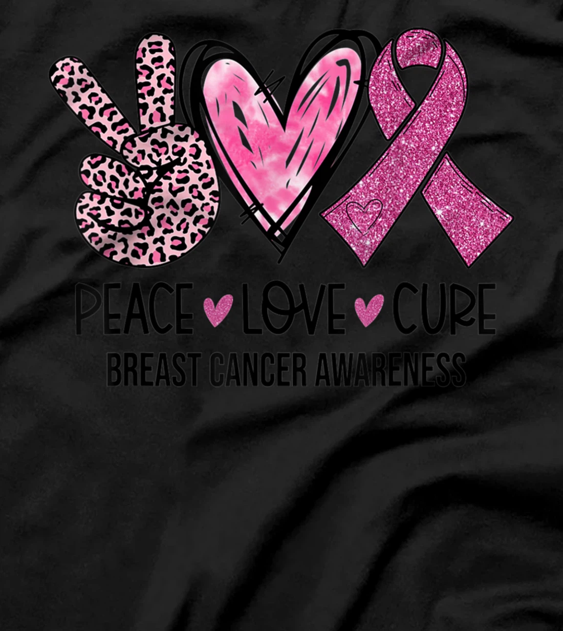 Peace Love Cure Pink Ribbon Breast Cancer Awareness Women T-Shirt