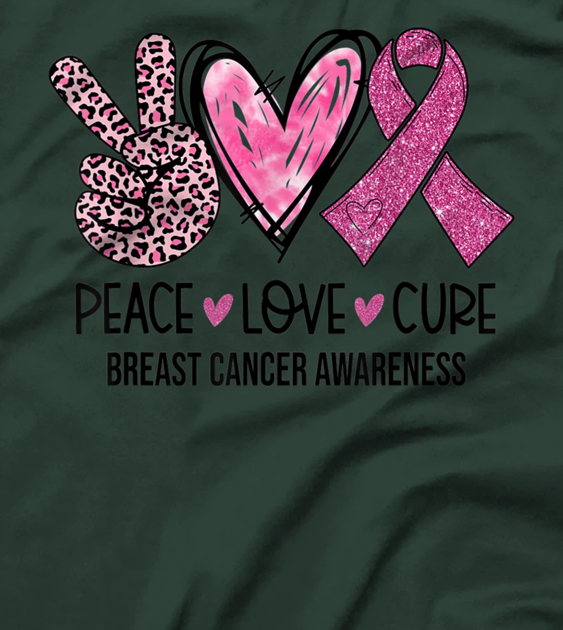 Peace Love Cure Pink Ribbon Breast Cancer Awareness Women T-Shirt