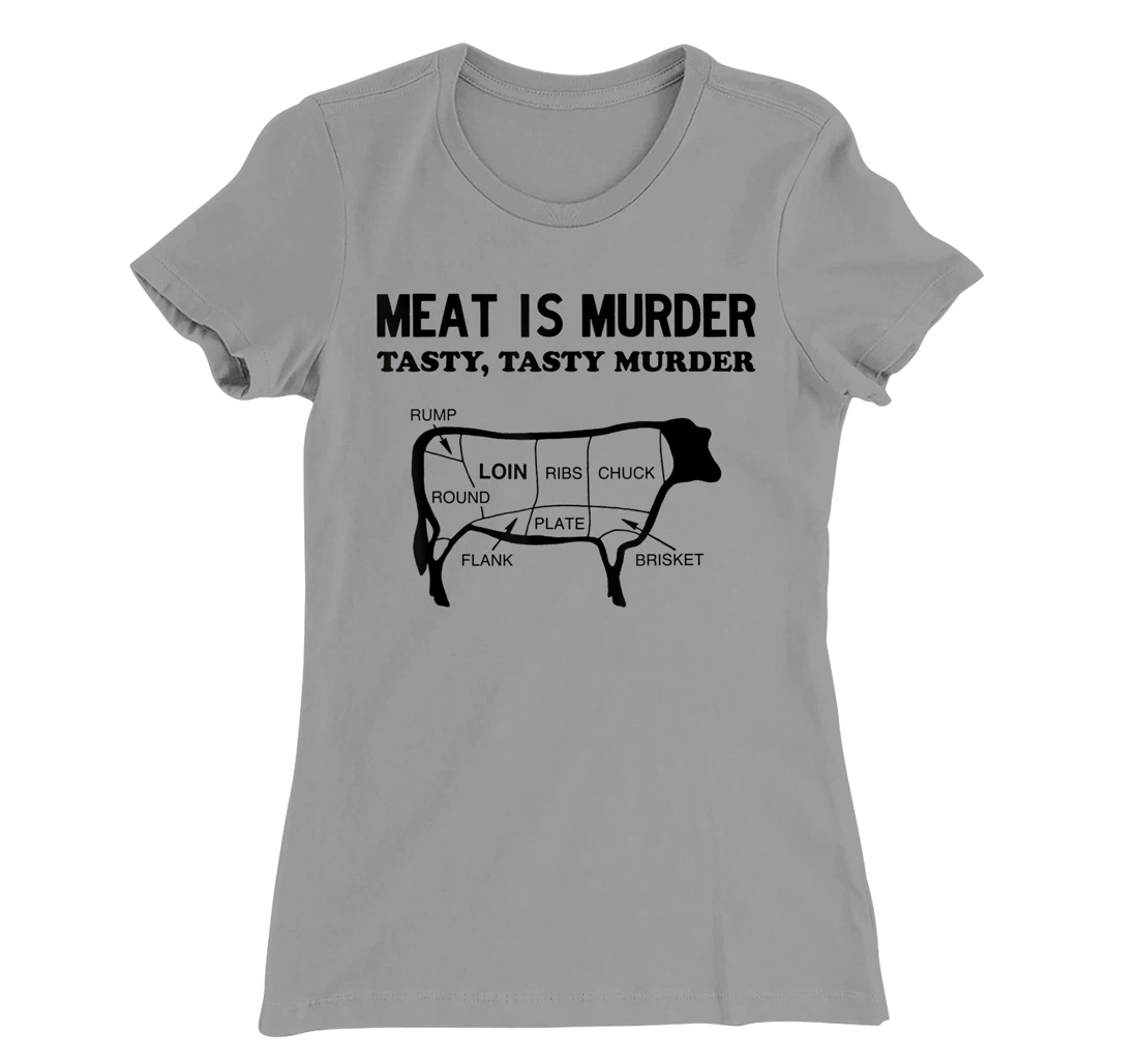Meat Is Murder, Tasty, Tasty Murder Cuts of Steak Parts Beef T-Shirt, Women T-Shirt