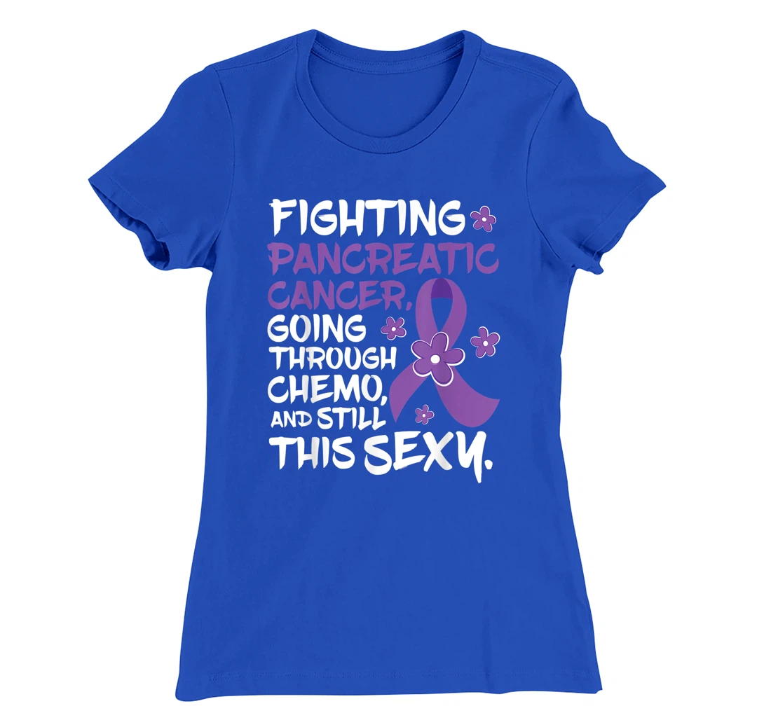 Pancreatic Cancer Going Through Chemo Support Warrior Ribbon T-Shirt, Women T-Shirt