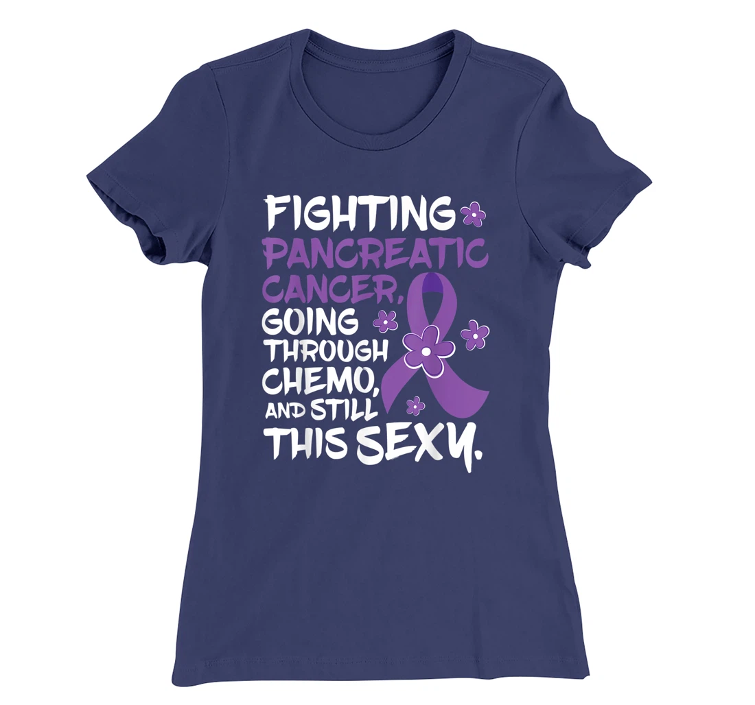 Pancreatic Cancer Going Through Chemo Support Warrior Ribbon T-Shirt, Women T-Shirt