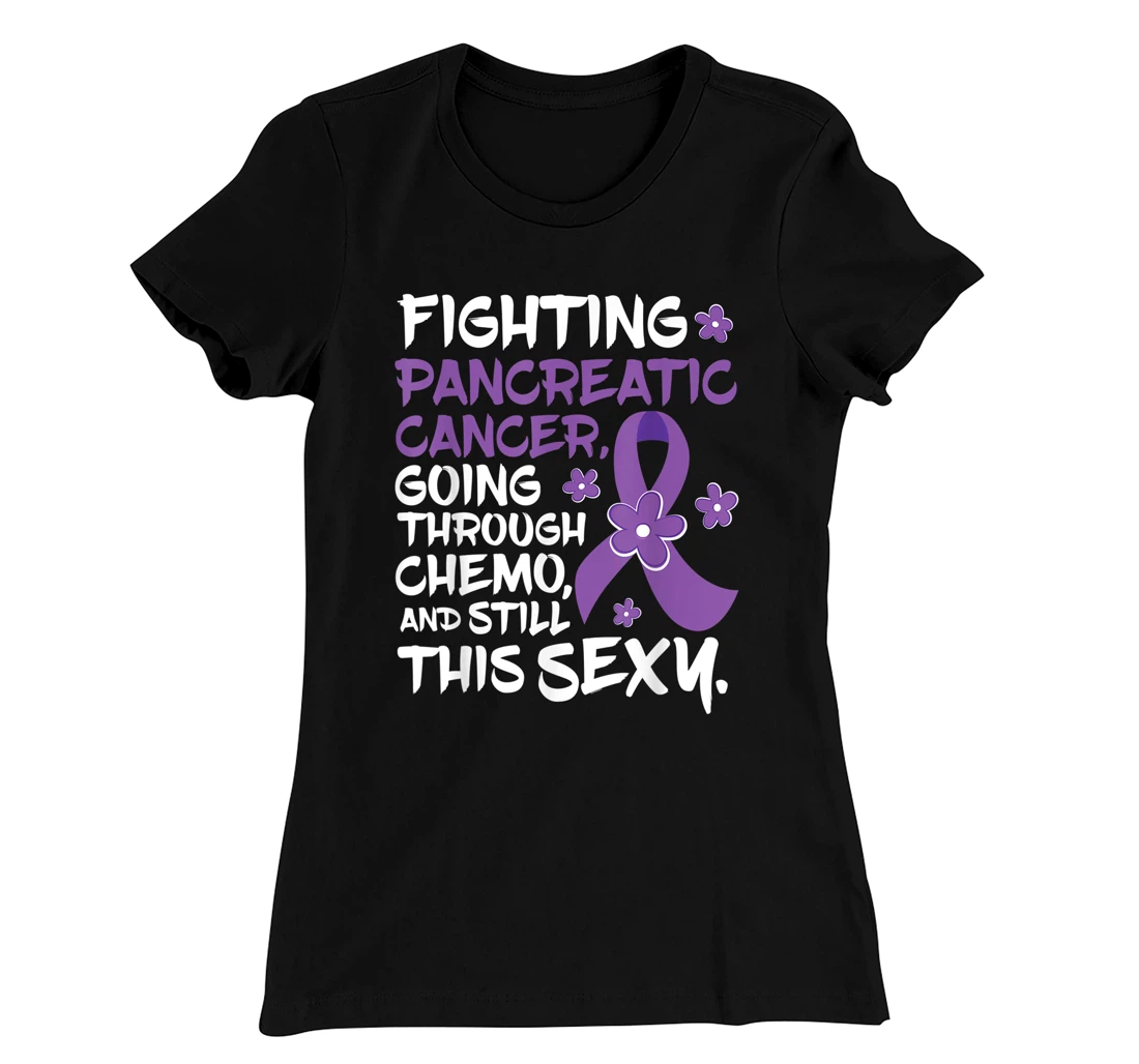 Pancreatic Cancer Going Through Chemo Support Warrior Ribbon T-Shirt, Women T-Shirt