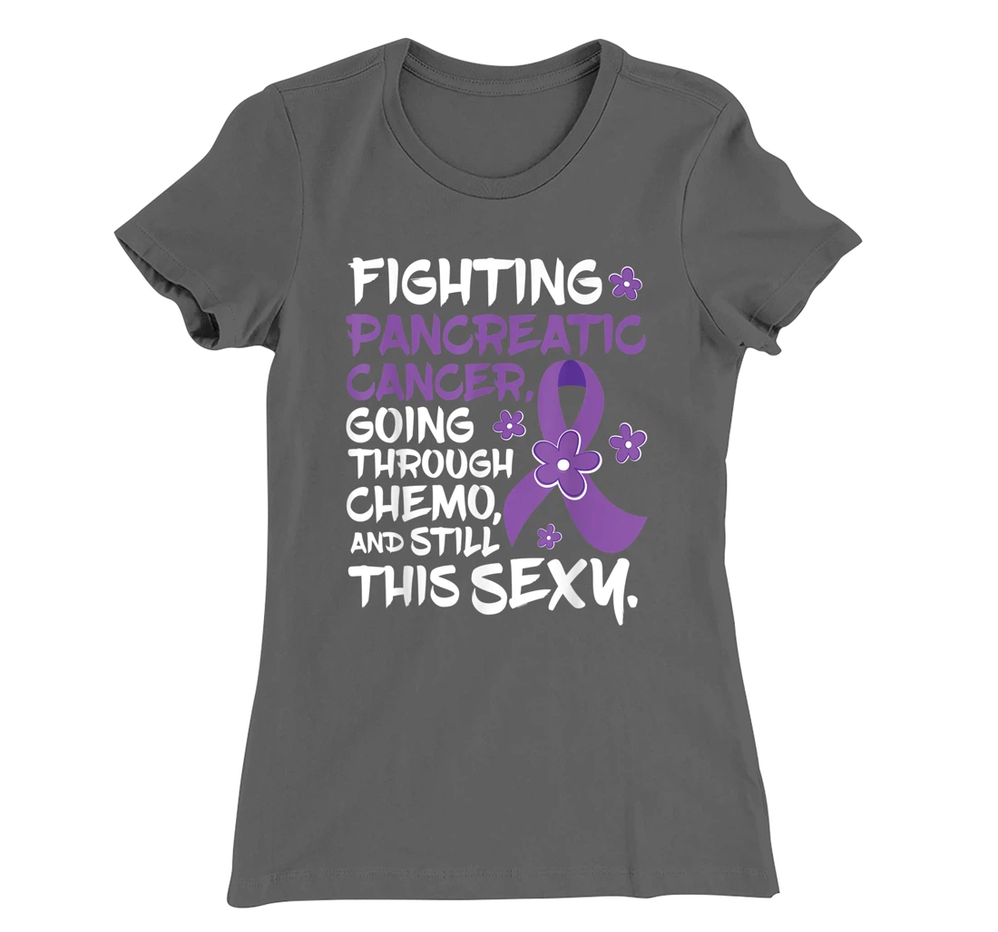Pancreatic Cancer Going Through Chemo Support Warrior Ribbon T-Shirt, Women T-Shirt