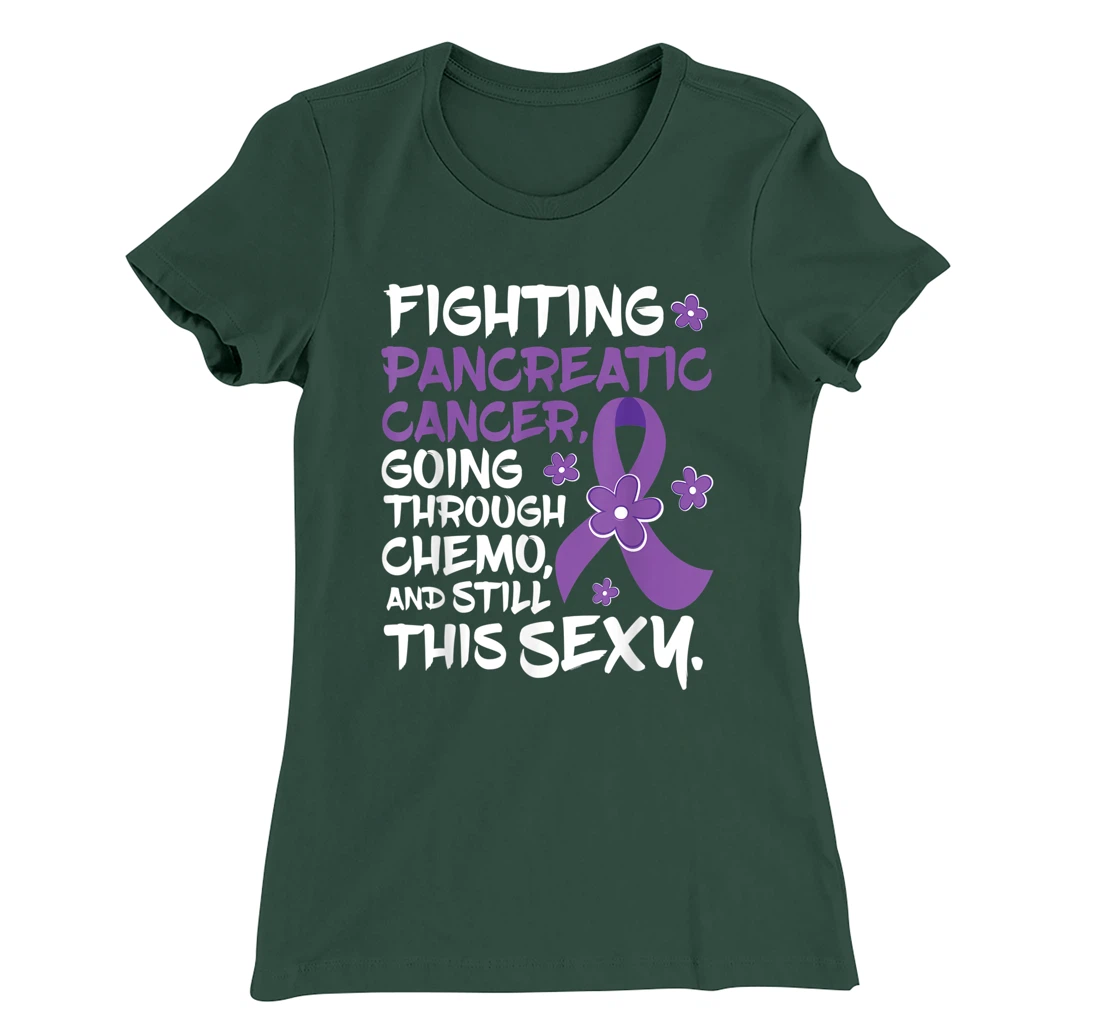 Pancreatic Cancer Going Through Chemo Support Warrior Ribbon T-Shirt, Women T-Shirt