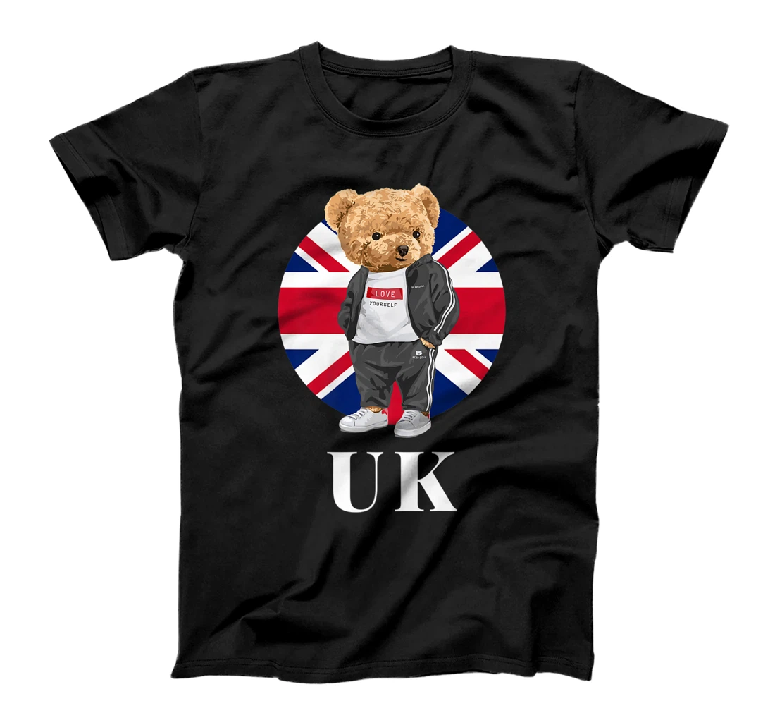 Love Yourself, Cool Illustration Teddy Bear With UK Flag T-Shirt, Kid T-Shirt and Women T-Shirt