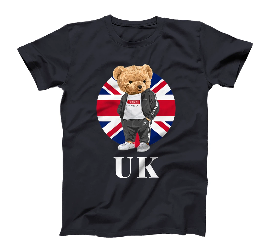 Love Yourself, Cool Illustration Teddy Bear With UK Flag T-Shirt, Kid T-Shirt and Women T-Shirt