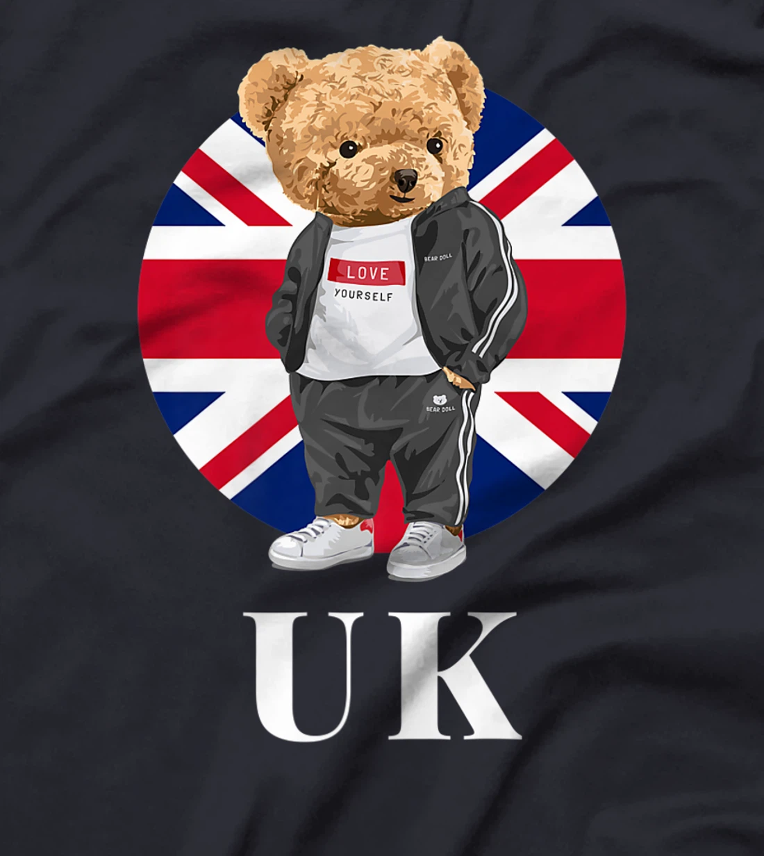 Love Yourself, Cool Illustration Teddy Bear With UK Flag T-Shirt, Kid T-Shirt and Women T-Shirt