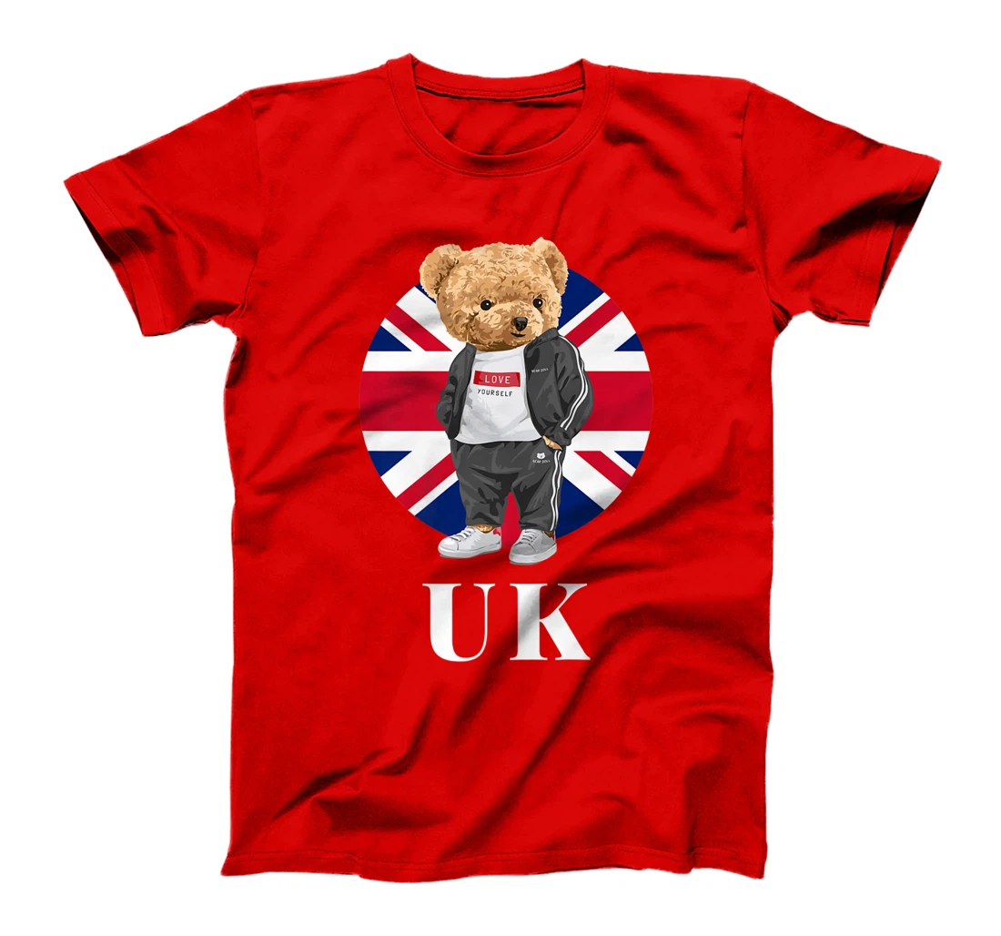 Love Yourself, Cool Illustration Teddy Bear With UK Flag T-Shirt, Kid T-Shirt and Women T-Shirt