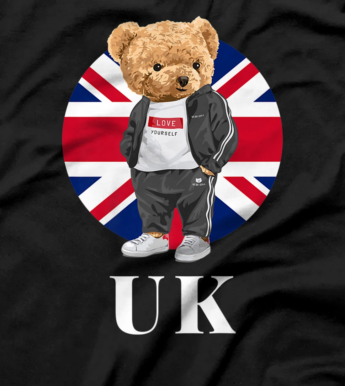 Love Yourself, Cool Illustration Teddy Bear With UK Flag T-Shirt, Kid T-Shirt and Women T-Shirt
