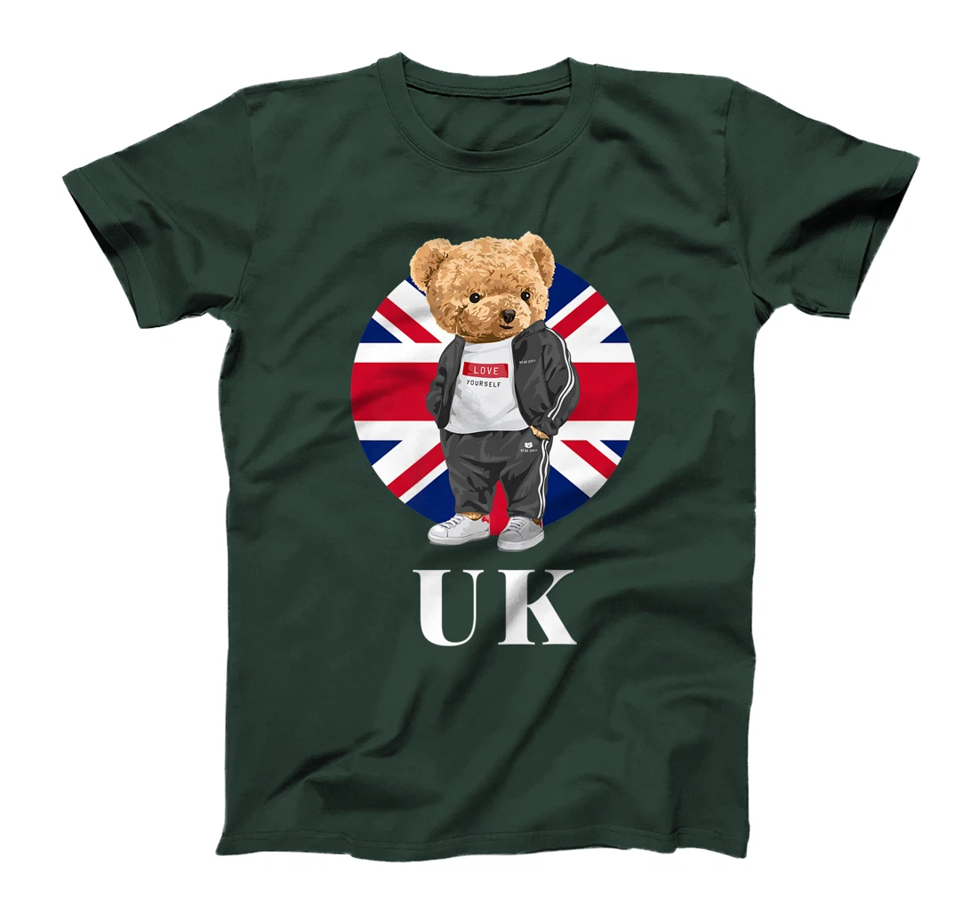 Love Yourself, Cool Illustration Teddy Bear With UK Flag T-Shirt, Kid T-Shirt and Women T-Shirt