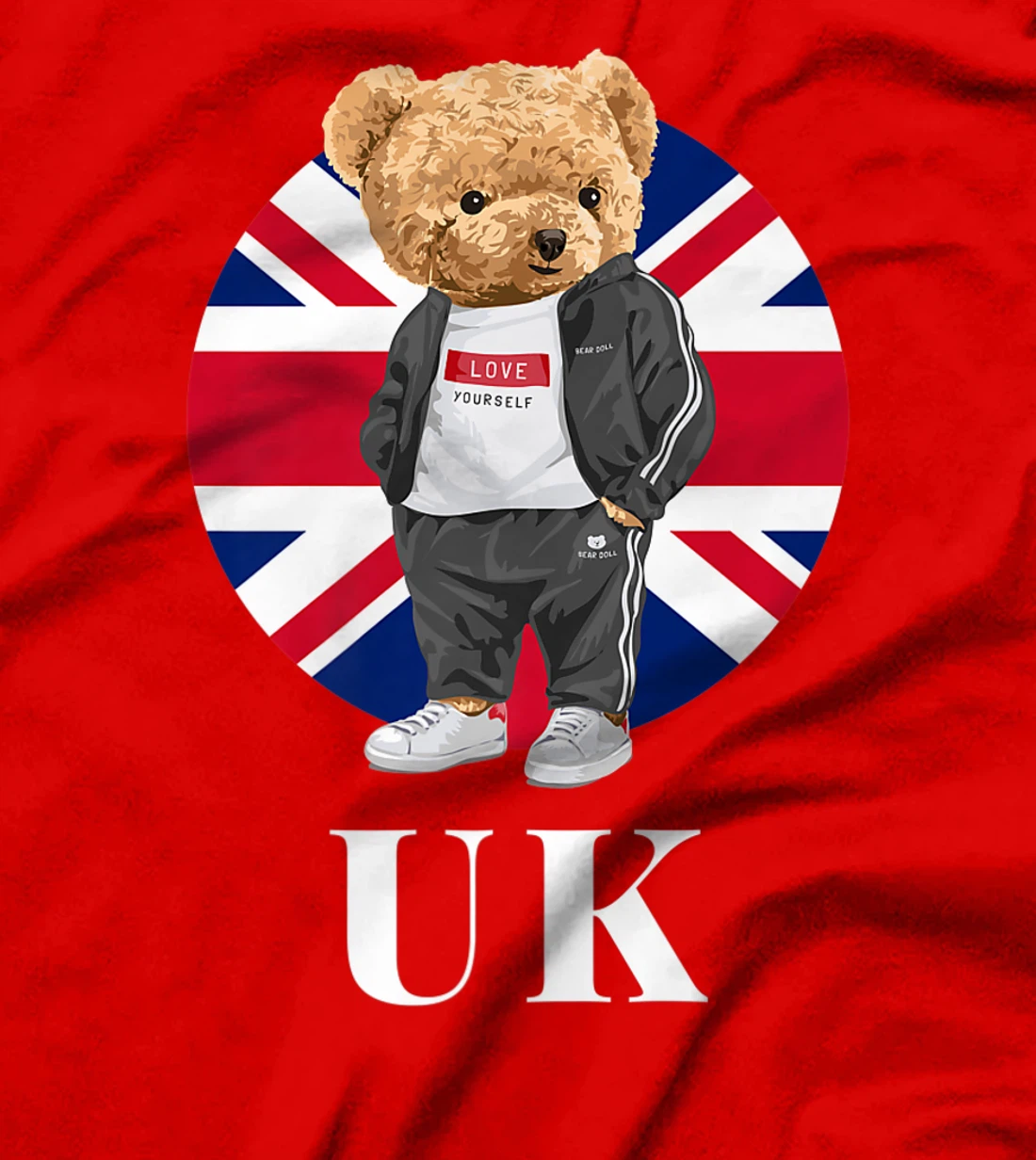 Love Yourself, Cool Illustration Teddy Bear With UK Flag T-Shirt, Kid T-Shirt and Women T-Shirt