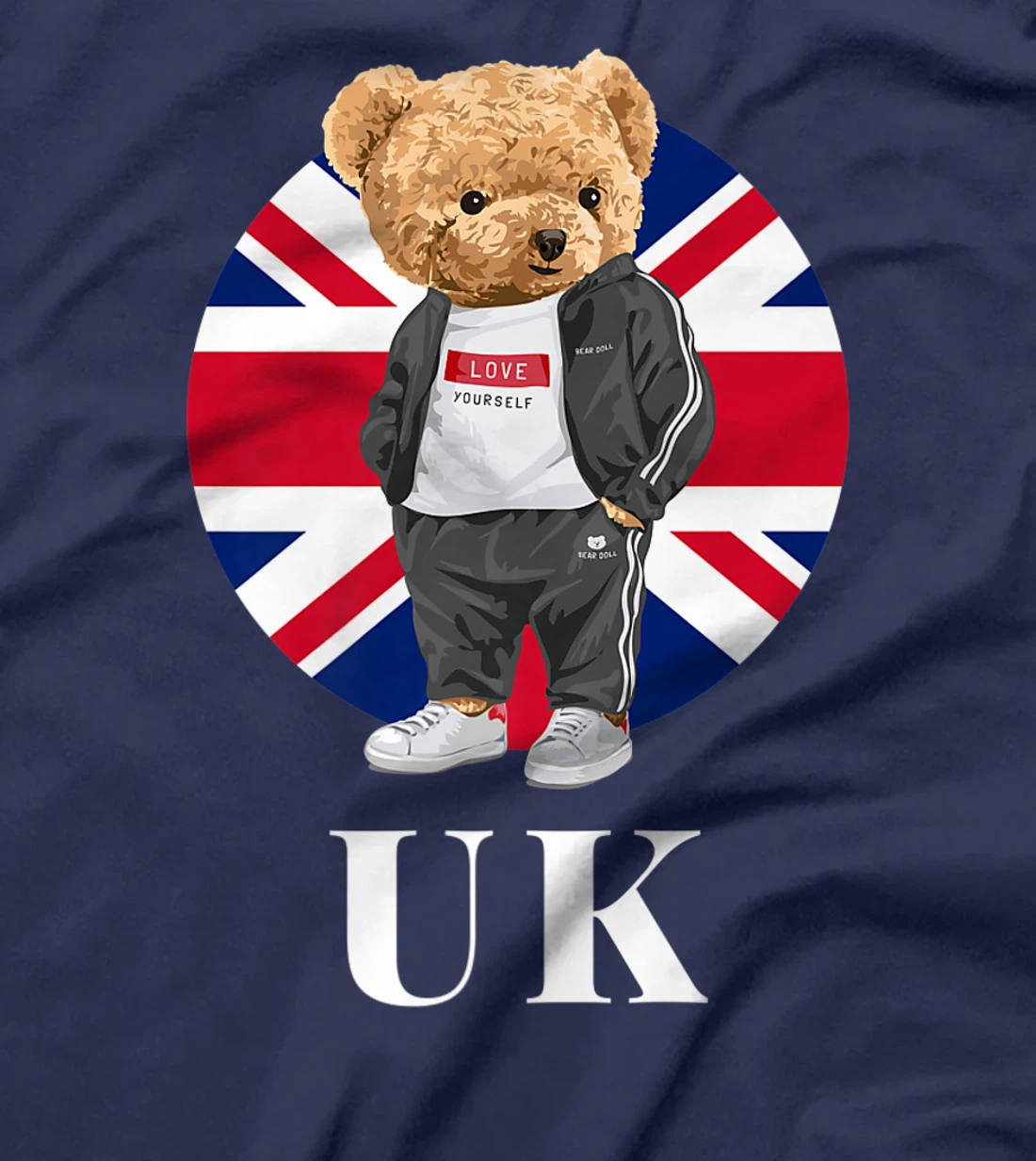 Love Yourself, Cool Illustration Teddy Bear With UK Flag T-Shirt, Kid T-Shirt and Women T-Shirt