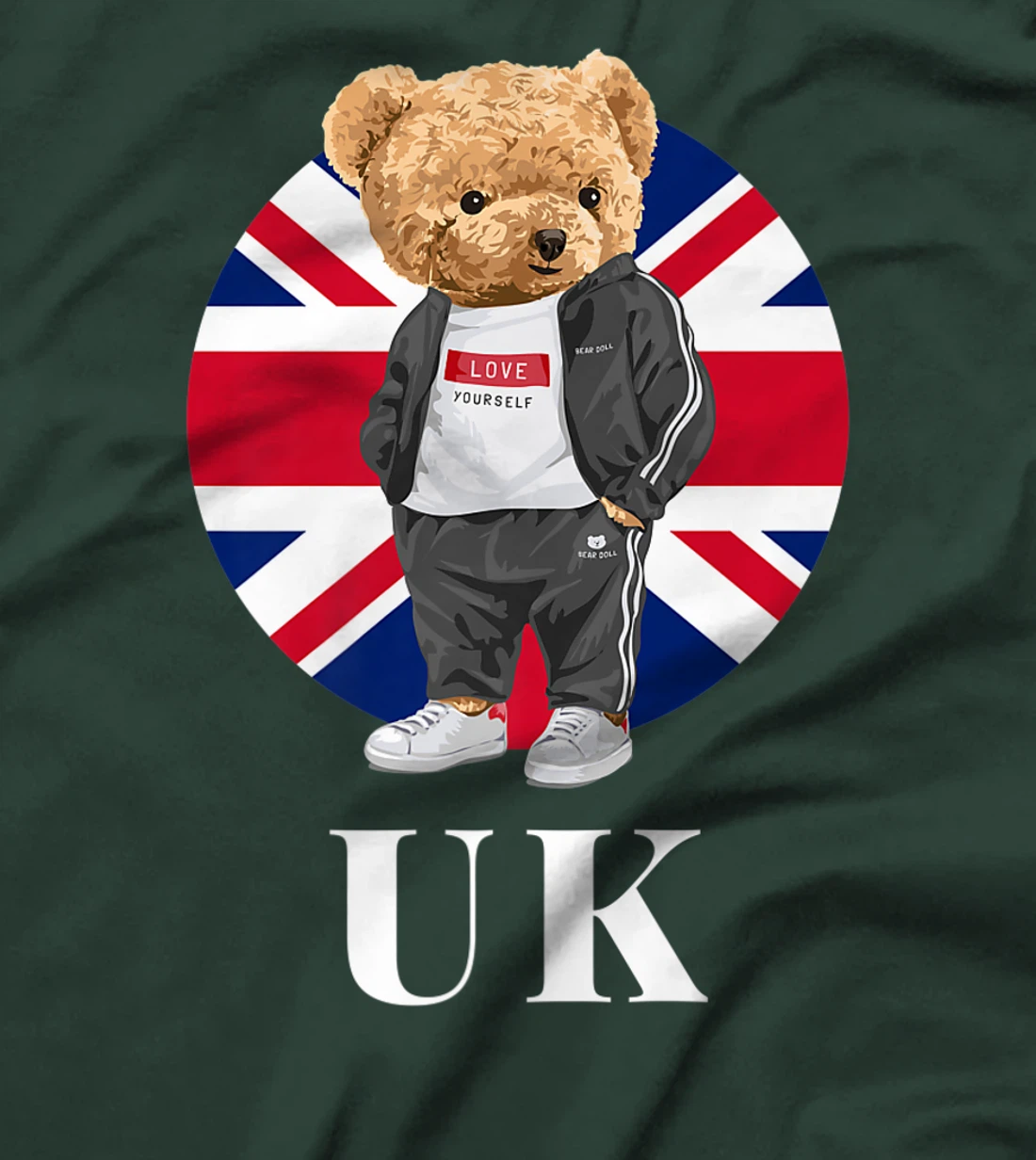 Love Yourself, Cool Illustration Teddy Bear With UK Flag T-Shirt, Kid T-Shirt and Women T-Shirt