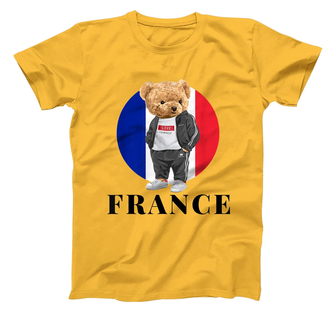 Love Yourself Cool Illustration Teddy Bear With France Flag T-Shirt, Kid T-Shirt and Women T-Shirt