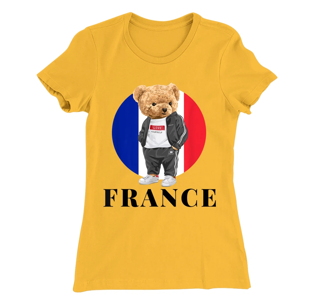 Love Yourself Cool Illustration Teddy Bear With France Flag T-Shirt, Kid T-Shirt and Women T-Shirt