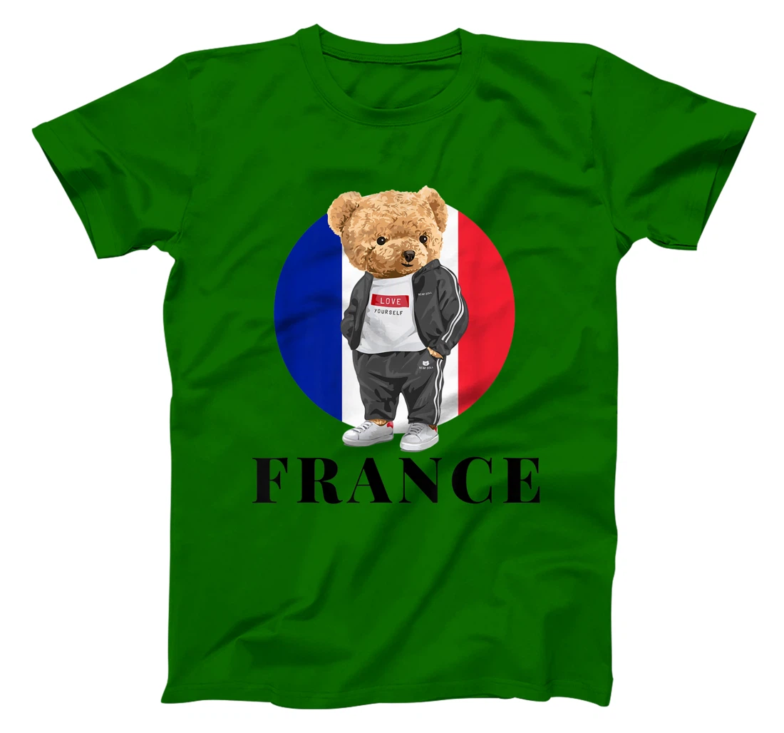Love Yourself Cool Illustration Teddy Bear With France Flag T-Shirt, Kid T-Shirt and Women T-Shirt