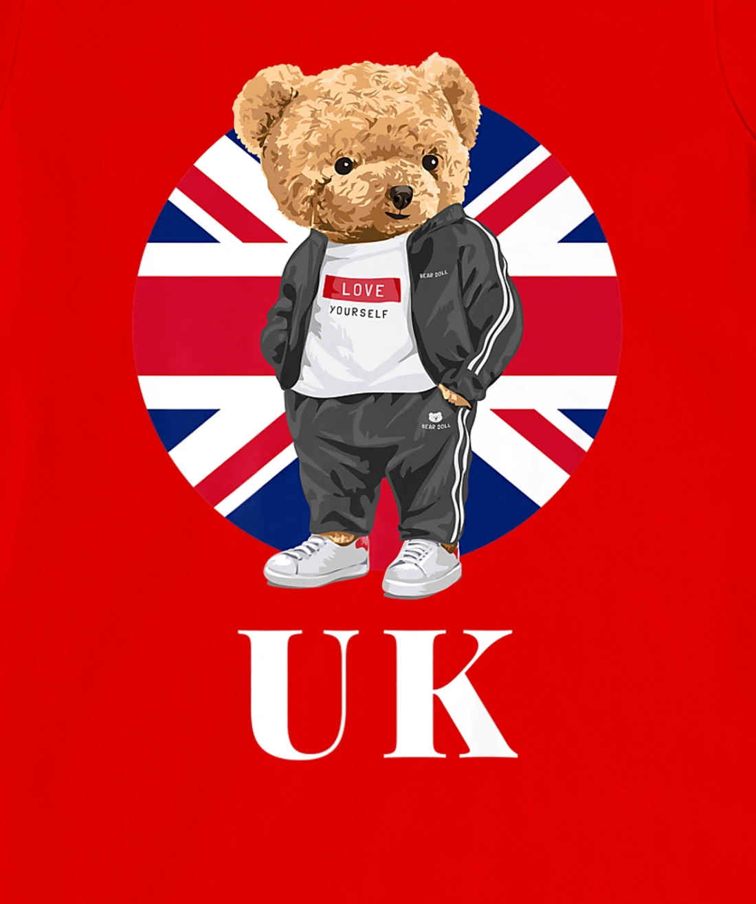 Love Yourself, Cool Illustration Teddy Bear With UK Flag T-Shirt, Kid T-Shirt and Women T-Shirt