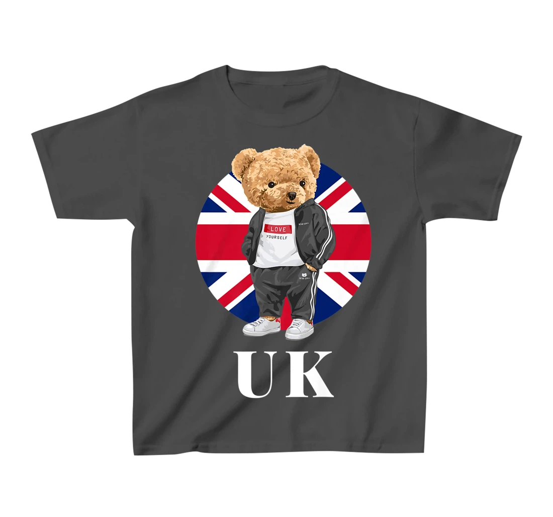 Love Yourself, Cool Illustration Teddy Bear With UK Flag T-Shirt, Kid T-Shirt and Women T-Shirt