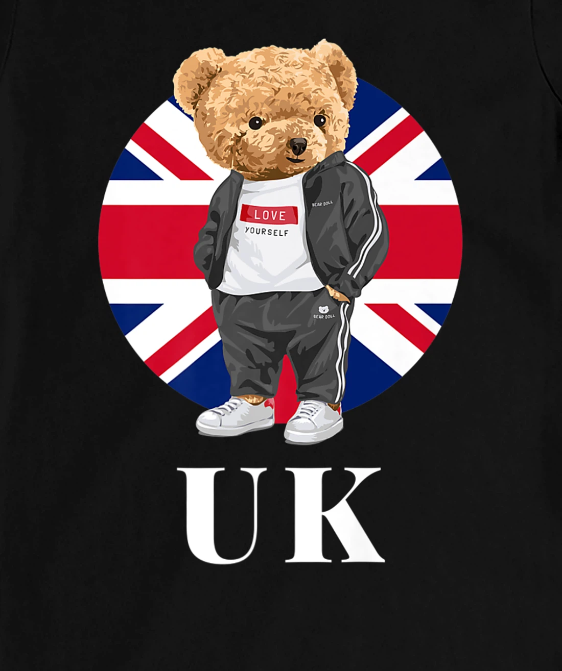 Love Yourself, Cool Illustration Teddy Bear With UK Flag T-Shirt, Kid T-Shirt and Women T-Shirt