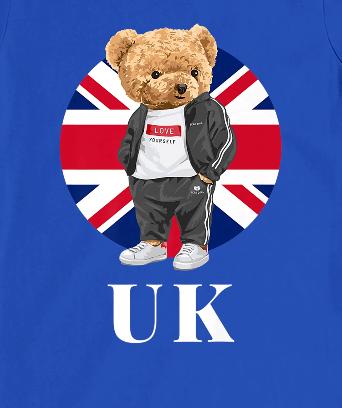 Love Yourself, Cool Illustration Teddy Bear With UK Flag T-Shirt, Kid T-Shirt and Women T-Shirt
