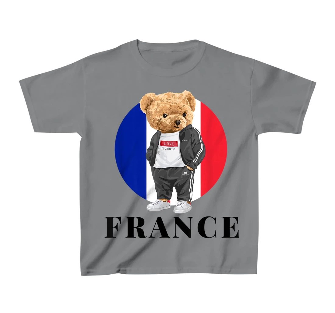 Love Yourself Cool Illustration Teddy Bear With France Flag T-Shirt, Kid T-Shirt and Women T-Shirt