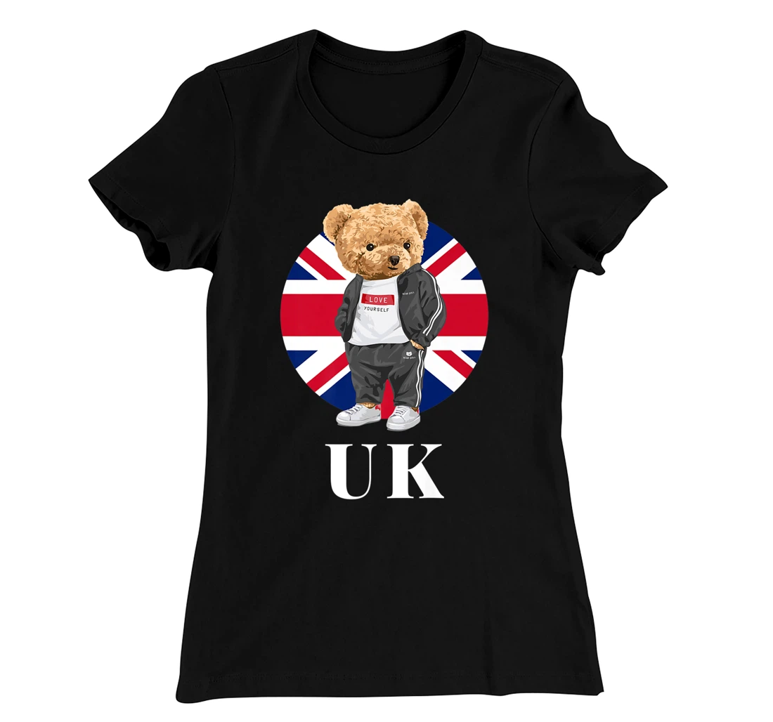 Love Yourself, Cool Illustration Teddy Bear With UK Flag T-Shirt, Kid T-Shirt and Women T-Shirt