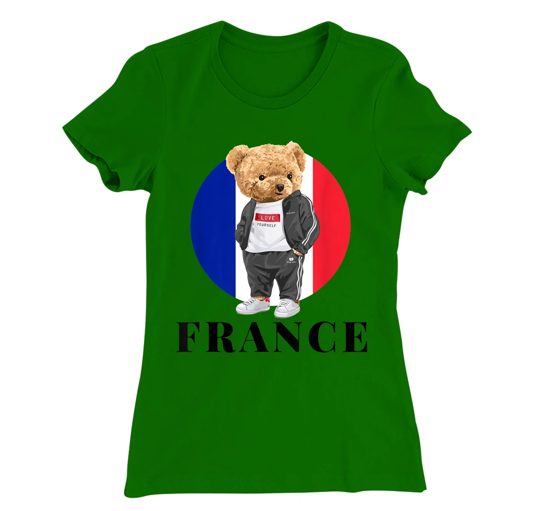 Love Yourself Cool Illustration Teddy Bear With France Flag T-Shirt, Kid T-Shirt and Women T-Shirt